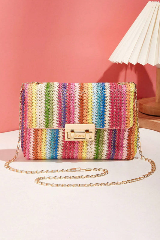 Multicolour Woven Gold Chain Shoulder Bag