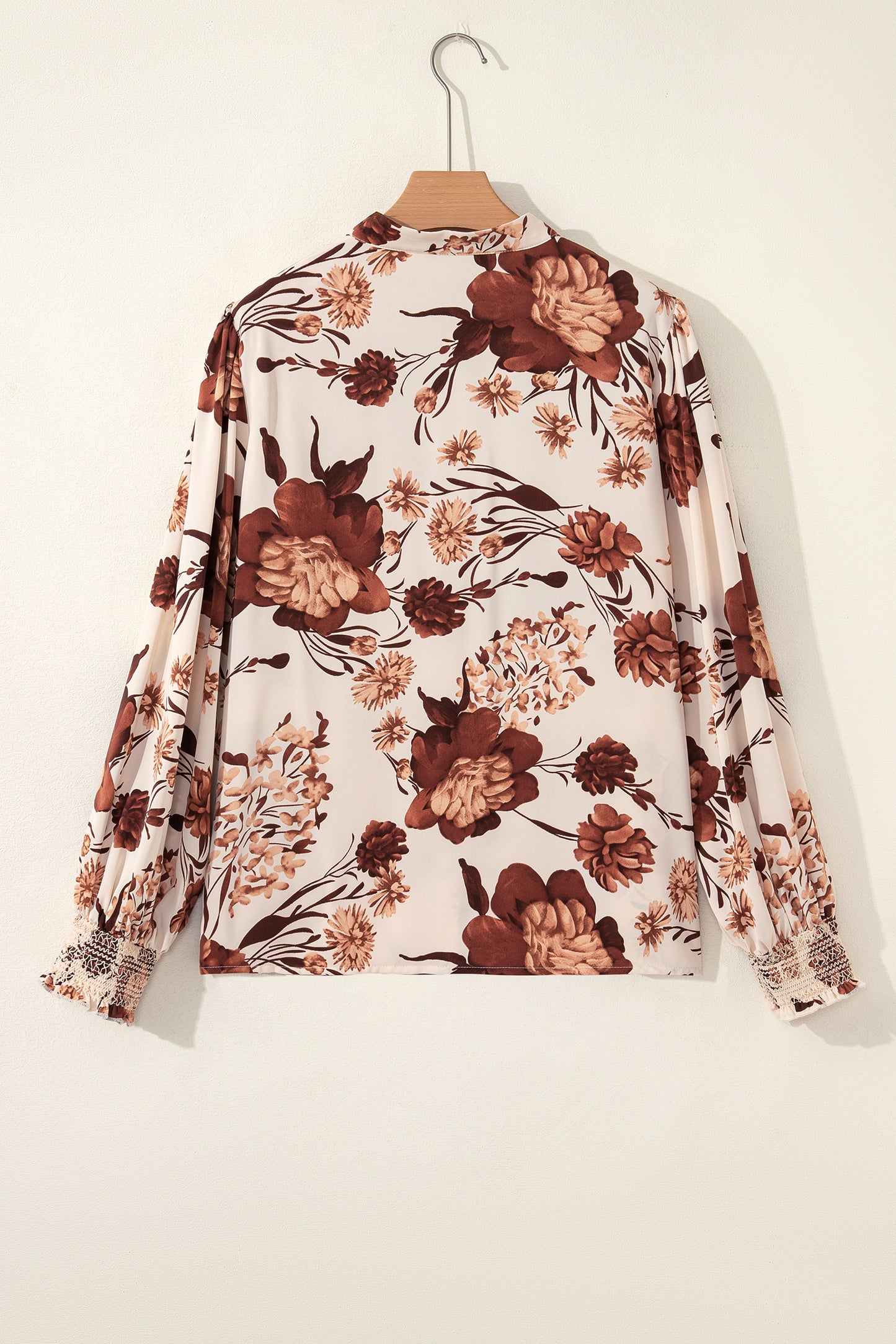 Brown Floral Print Button Down Poet Sleeve Shirt