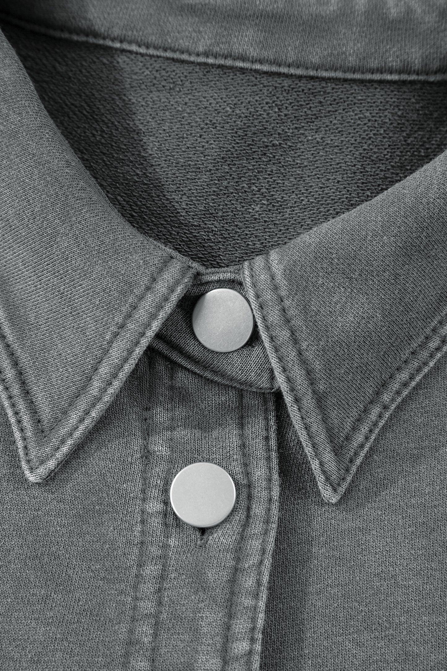 Medium Grey Mineral Wash Chest Pockets Drop Shoulder Shacket with Side Slit