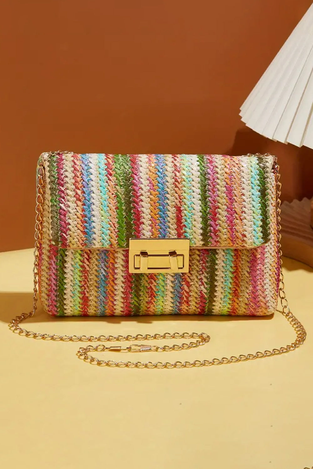 Multicolour Woven Gold Chain Shoulder Bag