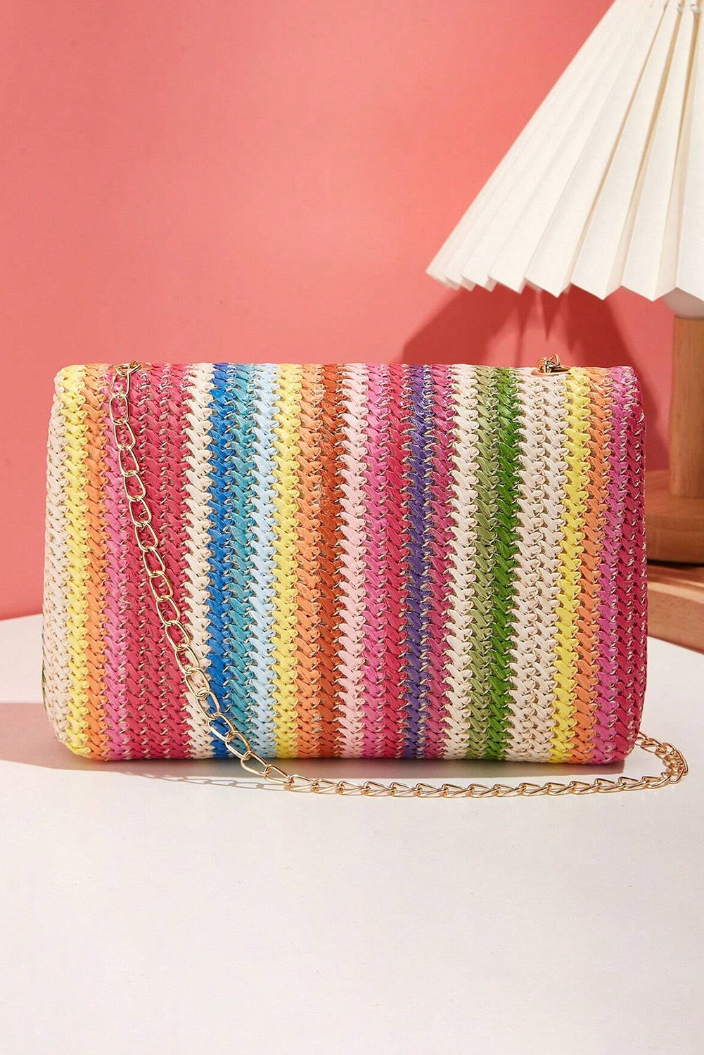Multicolour Woven Gold Chain Shoulder Bag