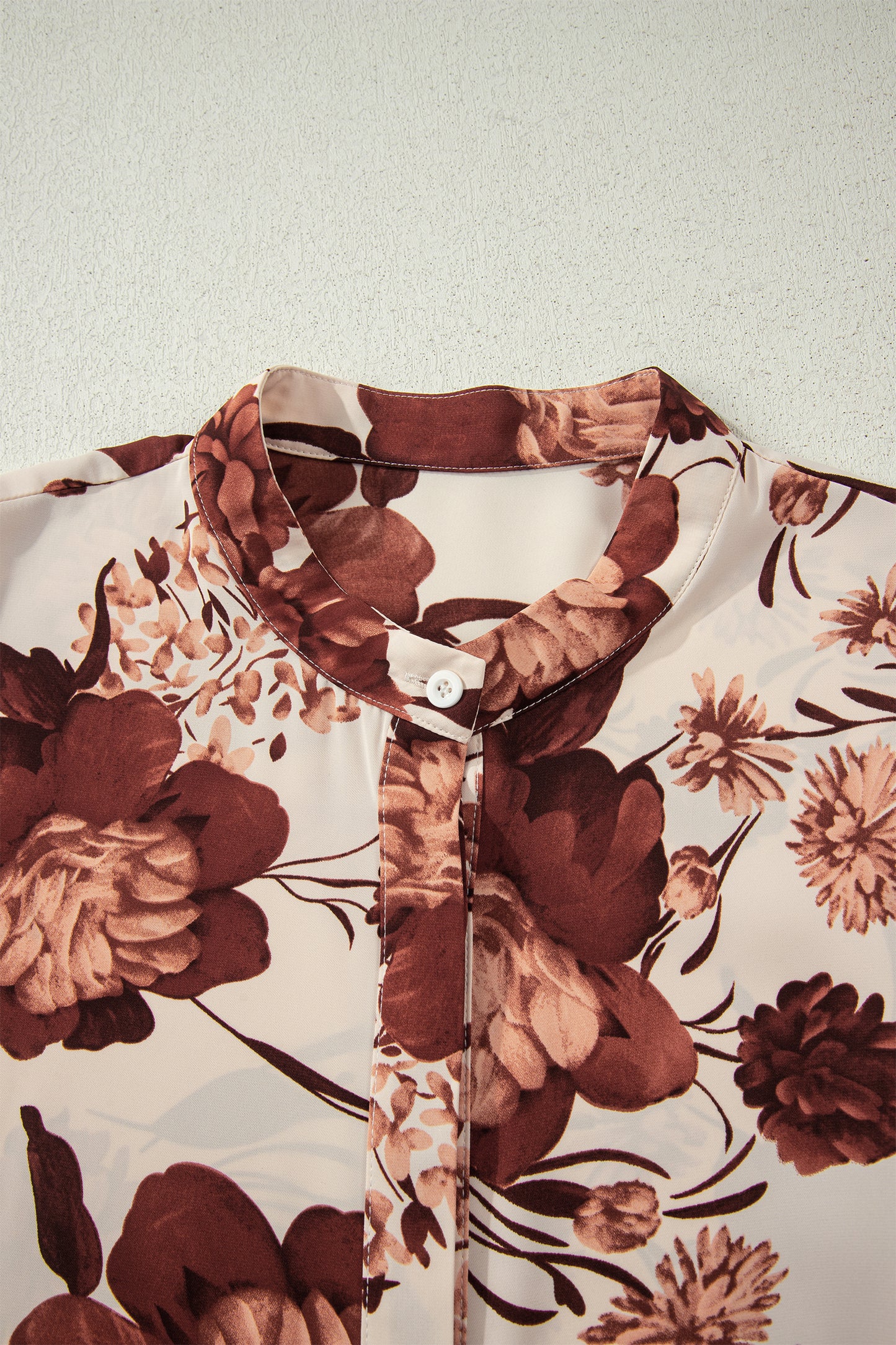 Brown Floral Print Button Down Poet Sleeve Shirt
