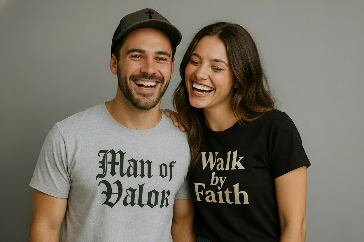 Couple with cross on trucker hat
